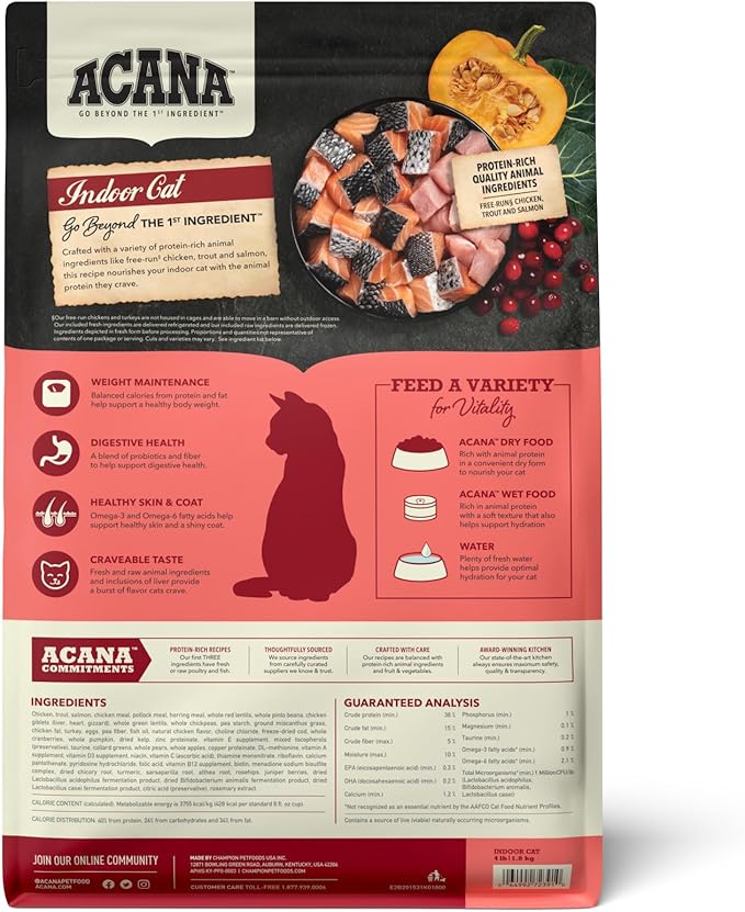 ACANA Highest Protein Dry Cat Food Indoor Cat Food Recipe 4lb Bag