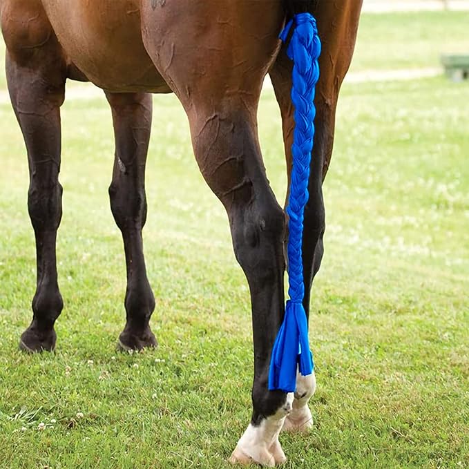 Ponytail Horse Tail Bag, 3 Tube Durable Braid-in Tail Bag (Blue)