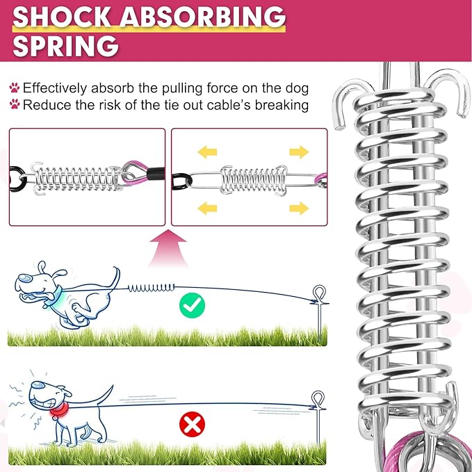 Snagle Paw Heavy Duty Long Leads for Yard 200FT-1000LBS Break Strength, Tie Out Cable With Swivel Lockable Hook & Spring, Chew Proof Chain for Outside, Run Cable for Medium Large Dogs