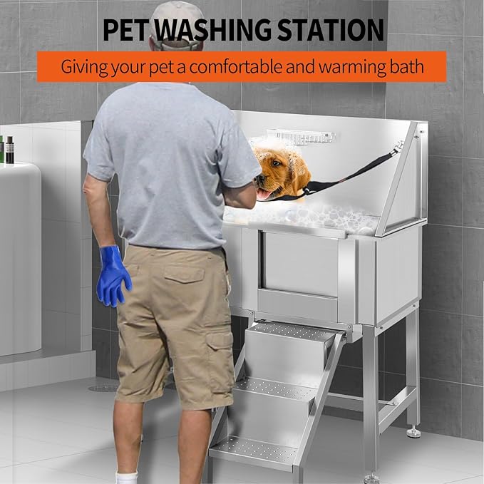 38 Inch Dog Bathing Station for Large Dogs, Stainless Steel Dog Pet Washing Station, Professional Dog Grooming Tub, Pet Wash Bath Station,Right Door