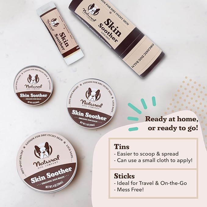 Natural Dog Company Skin Soother, 4 Pack, Allergy and Itch Relief for Dogs, Dog Moisturizer for Dry Skin, Dog Lotion, Ultimate Healing Balm, Dog Rash Cream, Travel Stick 0.15 oz X 4