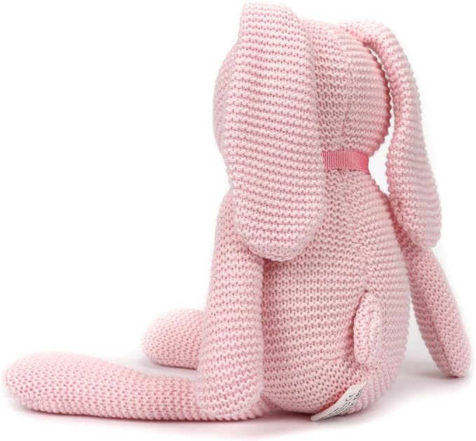 100% Organic Cotton Baby Toys Pink Bunny Rabbit Stuffed Animal for Newborn 7.1"