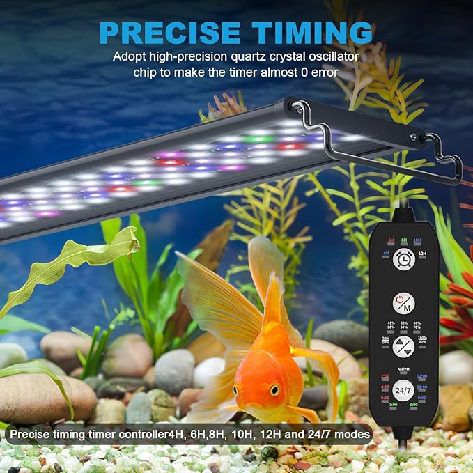 24/7 Mode LED Aquarium Light for Plants-Sunrise-Daylight-Moonlight Mode, Fish Tank Light with Auto On/Off, 7 Colors, Adjustable Timer/Brightness for 36 Inch to 42 in Freshwater Tank, 36W