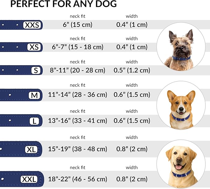 CollarDirect Rolled Leather Dog Collar, Soft Padded Round Puppy Collar, Handmade Genuine Leather Collar Dog Small Large Cat Collars 13 Colors (15-19 Inch, Deep Blue Smooth)
