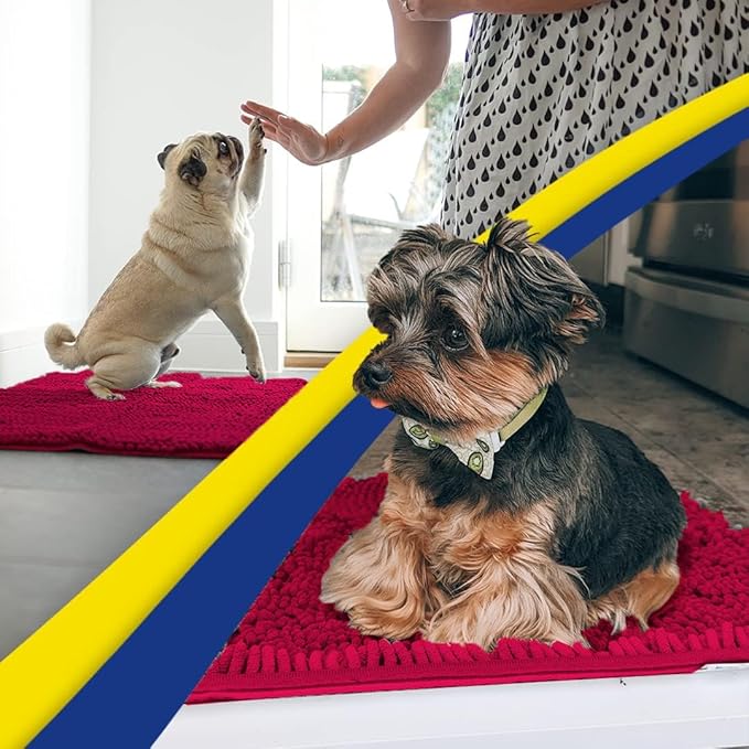 Muddy Mat® Original Dog Door Mat for Muddy Paws, Super Absorbent Microfiber, Non-Slip Washable Pet Rug, Quick Dry Chenille Entryway Carpet, Machine Washable Indoor Outdoor mat, Maroon 18"x28"