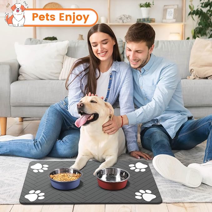 Pet Feeding Mat-Absorbent Pet Placemat for Food and Water Bowl, with Waterproof Rubber Backing, Quick Dry Water Dispenser Mat for Dog and Cat (16"x24", Beige)