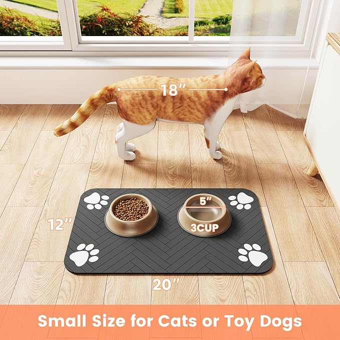 Pet Feeding Mat-Absorbent Pet Placemat for Food and Water Bowl, with Waterproof Rubber Backing, Quick Dry Water Dispenser Mat for Dog and Cat (12"x20", Blue)