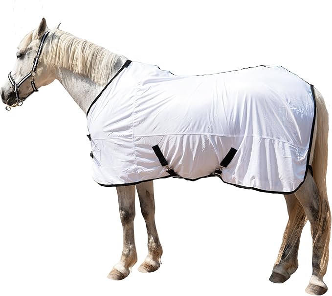 Horse Fly Sheet Equine Summer Sheets, Comfy Mesh Bug and Mosquito Protection Standard Neck - White 78"