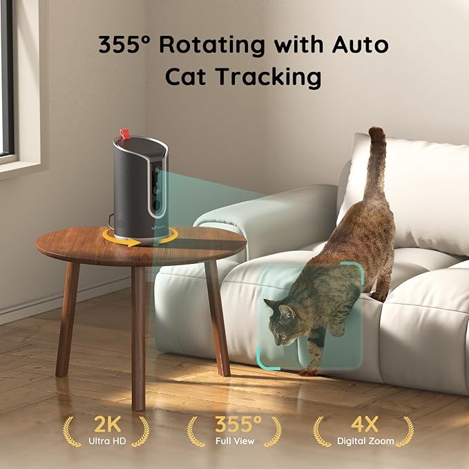 2K Pet Camera Treat Dispenser, AI Photo Album, Dog Camera with 360° Auto Tracking & 5G/2.4G WiFi, 2-Way Talk, Remote Treat Tossing, Motion Alerts for Cats Indoor