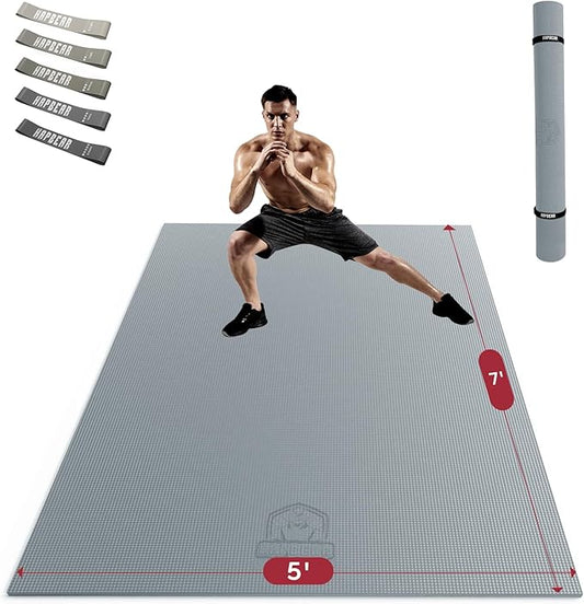 HAPBEAR Extra Large Exercise Mat-7'x5'/6'x8'/6'x9'/6'x10'/6'x12'x8mm(1/3 inch),Non-Slip, Ultra Durable, Thick Workout Mats for Home Gym Flooring Cardio, Yoga Mats for Fitness, High-Density Exercise Mat, Shoes-Friendly