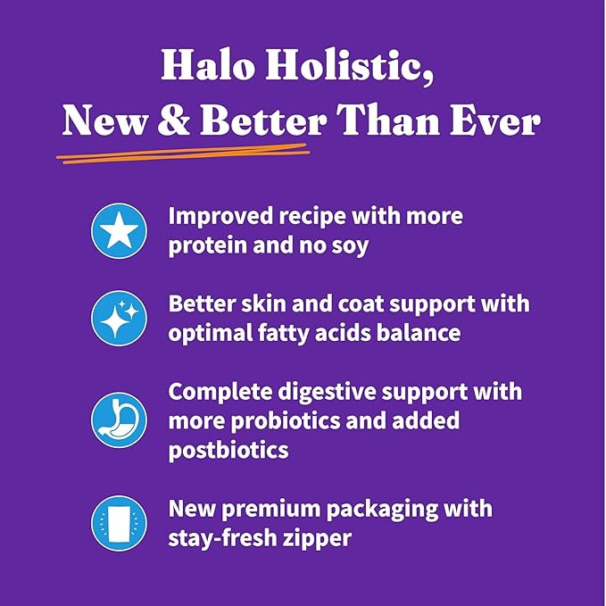 Halo Holistic Cat Food Wild Caught Salmon & Whitefish Formula, Healthy Grains Dry Cat Food, For Sensitive Stomach Support, Kibble for Adult Cats, 10 lb Bag