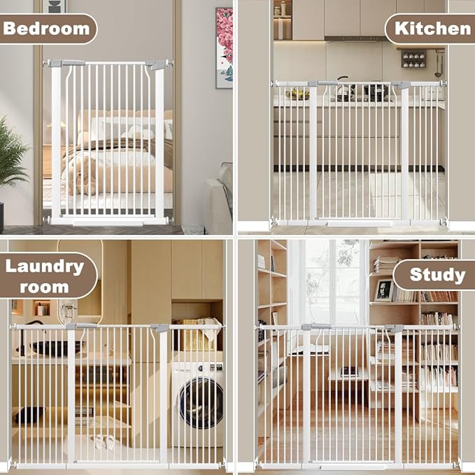 41" Extra Tall Cat Gate for Doorway, 60.3-62.9'' Metal Pet Baby Safe Gate, Extra Wide Pressure Mounted Child Door with Expansion Kit, No Drilling Baby Gate Indoor, No Climb Proof Gate, White