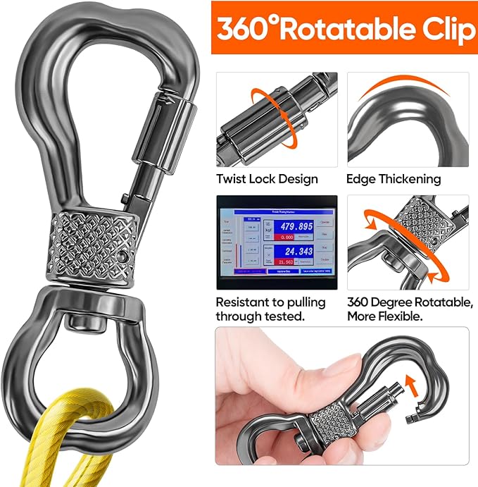 Tresbro 30FT Reflective Tie Out Cable for Dogs Up to 250 Pounds, Steel Wire Lead Leash Cable with Stainless Rotatable Buckle, Lightweight and Enduring, Dog Chains Outside for Outdoor, Yard, Yellow