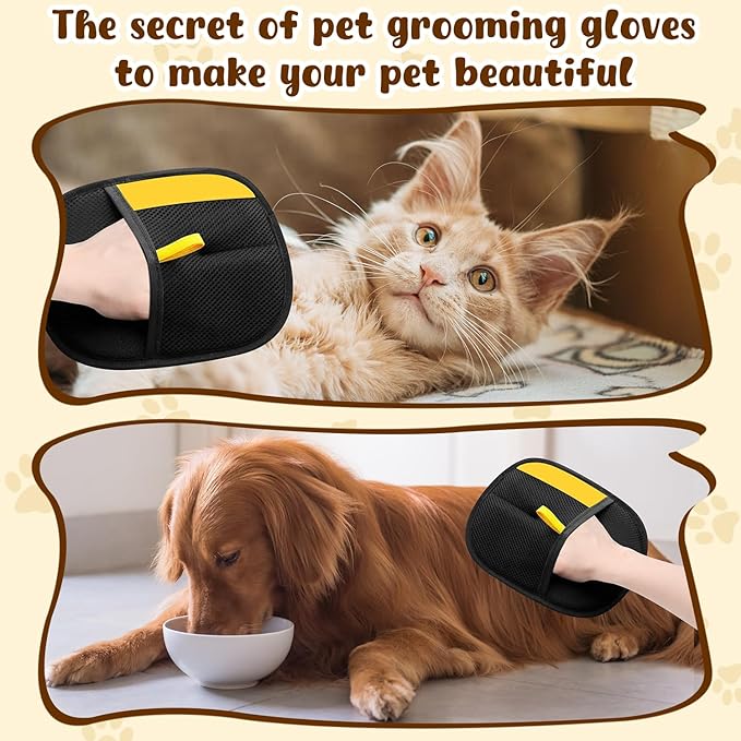 2pcs Pet Hair Removal Glove for Cats & Dogs, 2025 New Upgrade Efficient Grooming Gloves for Pet Hair, Cat Grooming Gloves for Hair Removal, Reusable Pet Hair Remover Glove