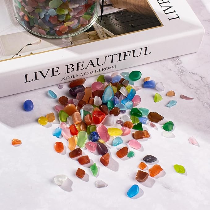 3 Lb Cat Eye Stones Aquarium Gravel Rocks for Fish Tank, Fish Tank Rocks Gravel Betta Fish Colorful Marbles for Vases Filler, Garden and Fish Tank Decoration
