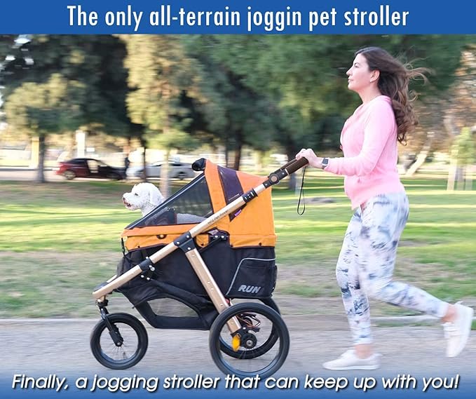 Run Performance Jogging Sports Stroller with Comfort Rubber Wheels/Zipper-Less Entry/1-Hand Quick Fold/Aluminum Frame for Small/Medium Dogs, Cats and Pets (Speed Yellow)
