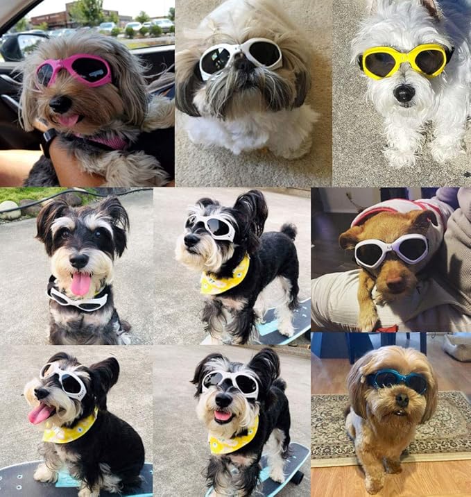 LECONPET Small Dog Sunglasses Waterproof Windproof UV Protection Pet Sunglasses Dog Goggles for Doggy Puppy Cat (White)