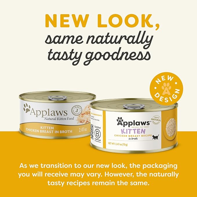 Applaws Natural Wet Kitten Food in Broth, Limited Ingredient Canned Wet Kitten Food, No Additives, Made with Natural Ingredients, Chicken Breast in Broth (24 x 2.47oz Cans)
