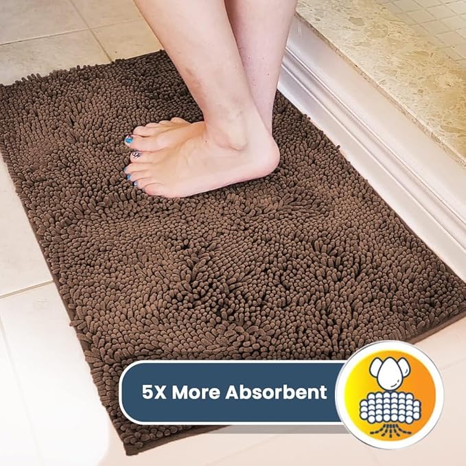 Muddy Mat® Pack of 3 Highly Absorbent Microfiber Dog Door Mat and Pet Rug, Non Slip Thick Washable Area Mat Soft Chenille for Kitchen Bathroom Bedroom and Outdoor - Brown Small, Medium & Large