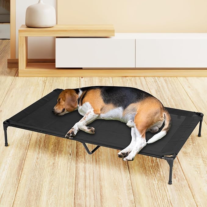 Elevated Dog Bed for Outdoor, XXL Raised Dog Cot Indestructible with Washable Mesh, Cooling Summer Pet Cot Chew Proof for Outside Camping Travel, 59"x36" Black