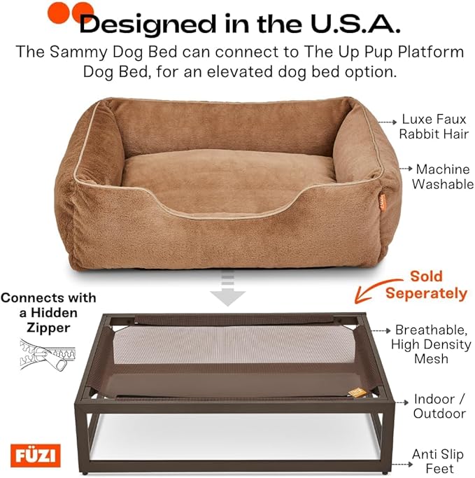 FUZI Luxury Aesthetic Dog Bed with Extra Cover for Small Dogs, Washable Pet Couch, Pet Bed with Sides, Non-Slip Bottom, Soft & Durable Calming Dog Bed, Faux Rabbit Fur, Small 25.1x16.75x9.5 Dark Grey