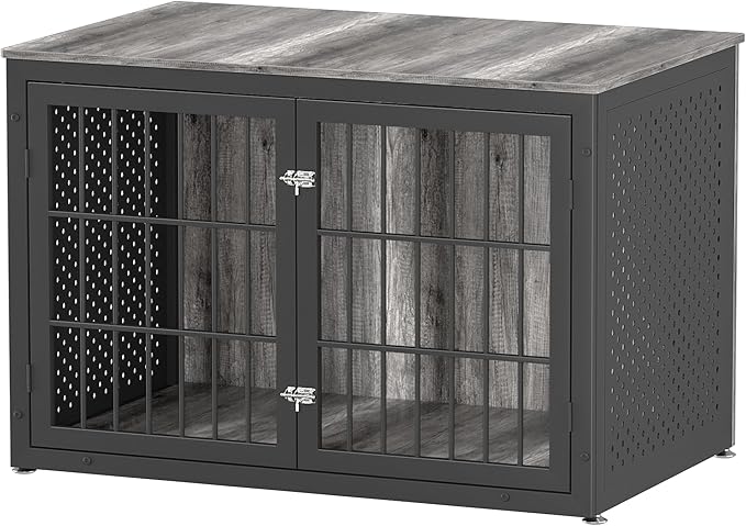 48" Heavy Duty Dog Crate Furniture for Extra Large Dogs, Metal Cage for High Anxiety Dogs, Wooden Kennel Furniture Indoor, Decorative Dog Kennel End Table, XL