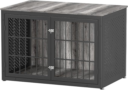 48" Heavy Duty Dog Crate Furniture for Extra Large Dogs, Metal Cage for High Anxiety Dogs, Wooden Kennel Furniture Indoor, Decorative Dog Kennel End Table, XL