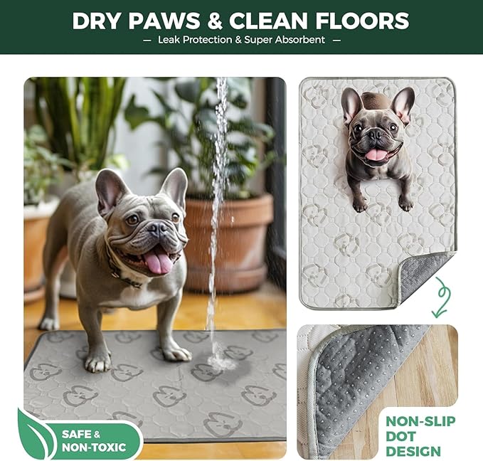 FXW Washable Pee Pads for Dogs, Puppy Pads with Super Absorbent, Specifically Designed for 36inch Cages, 35" × 23" Rectangle, Khaki, 4 Packs