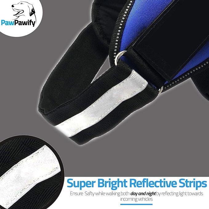 PawPawify Custom No Pull Dog Harness with Name and Phone Number, Heavy Duty Personalized Pet Vest to Prevent Tugging, Pulling, or Choking, Training and Walking (Camouflage Navy, XXL (85-140 LBS))