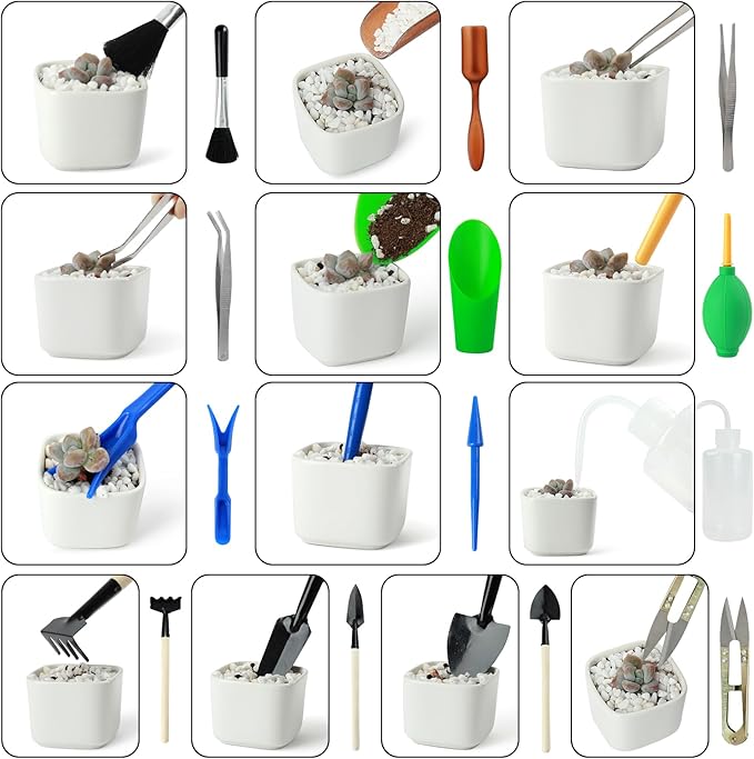 Succulent Tools Kit with Organizer Bag- 13Pcs Indoor Gardening Tools |Mini Succulent Hand Tools with Tote, Succulent Transplanting Supplies, Present for Gardeners Plant Care (Navyblue) ﻿