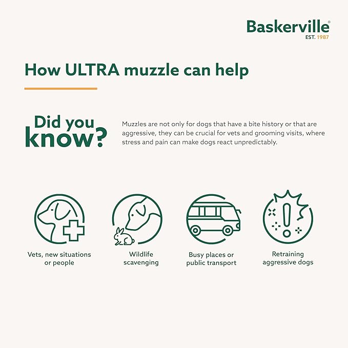 BASKERVILLE ULTRA MUZZLE - Patented Humane Design, Breathable, Dog can Pant and Drink, Adjustable, Padded, Dog Training Muzzle for Small Dogs, Prevents Biting, Wildlife Scavenging (Size 2, Black)