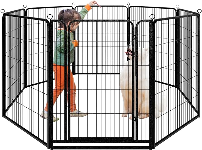Dog Playpen Outdoor Extra Wide 8 Panels Heavy Duty Dog Fence 47" Height Anti-Rust with Doors Portable for RV Camping Yard, Total 21FT, 35 Sq.ft, Snowy Black