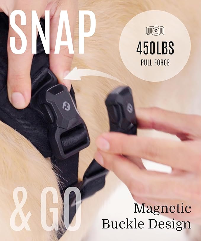 2025 New Edition, Fei & Eve MagEase Dog Harness - 3-Second Magnetic Buckles | 3-Point No-Pull Control | Heavy-Duty 900D Nylon | Dual Safety Handles | Breathable Mesh | Adjustable Fit | Medium, Green