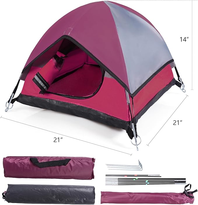 Cat Camping Tent, Cat Tent Bed, Pet Tent for Indoor Cat and Small Dog, Mini Tent (Red, 21 x 21 x 14 Inches)
