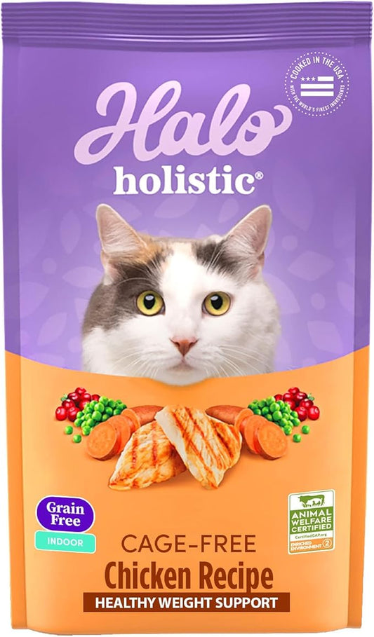 Halo Holistic Cage Free Chicken Cat Food, Grain Free Dry Cat Food, For Healthy Weight Support, Kibble for Indoor Cats, 10 lb Bag