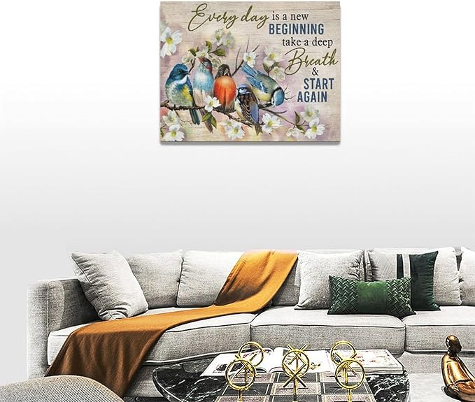 Bird Wall Art Farmhouse Flower Branch Pictures Rustic Country Birds Wall Decor Floral Canvas Print Painting Artwork for Bathroom Living Room Bedroom 12"x16"