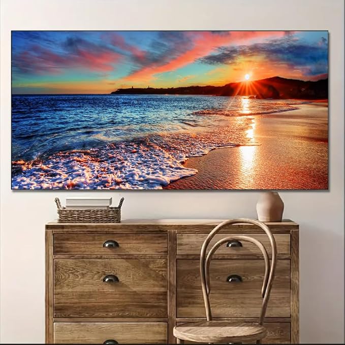 Yxbhhym-Large Pictures for Living Room Wall Art Sunset Beach Artwork for Wall Coastal Room Decor Ocean Canvas Wall Art Seascape Print Painting Sea Poster Bedroom Wall Decor Office Home Decoration