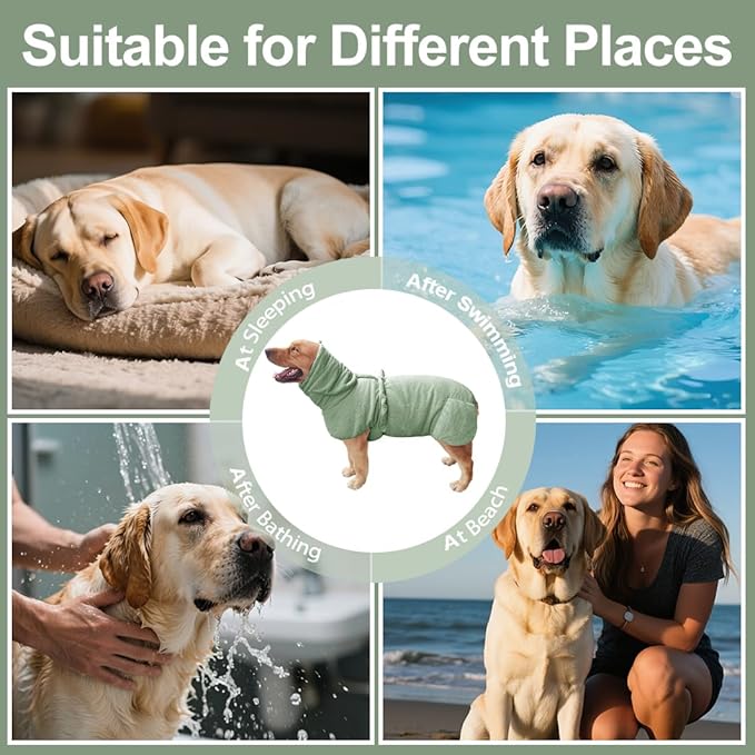 Microfiber Dog Bathrobe Towel Super Absorbent Dog Quick Dry Bathrobe for Puppies, Suitable for Medium and Large Dogs (Green Jacquard, XL)