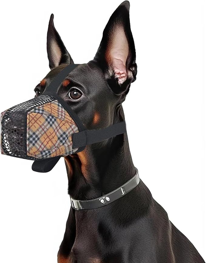 Dog Muzzle for Small Large Dogs - Soft Nylon Basket Muzzle with Adjustable Strap, Breathable Mesh Design Prevents Biting Chewing Licking Eating - Ideal for Training, Grooming & Vet Visits (Yellow, M)