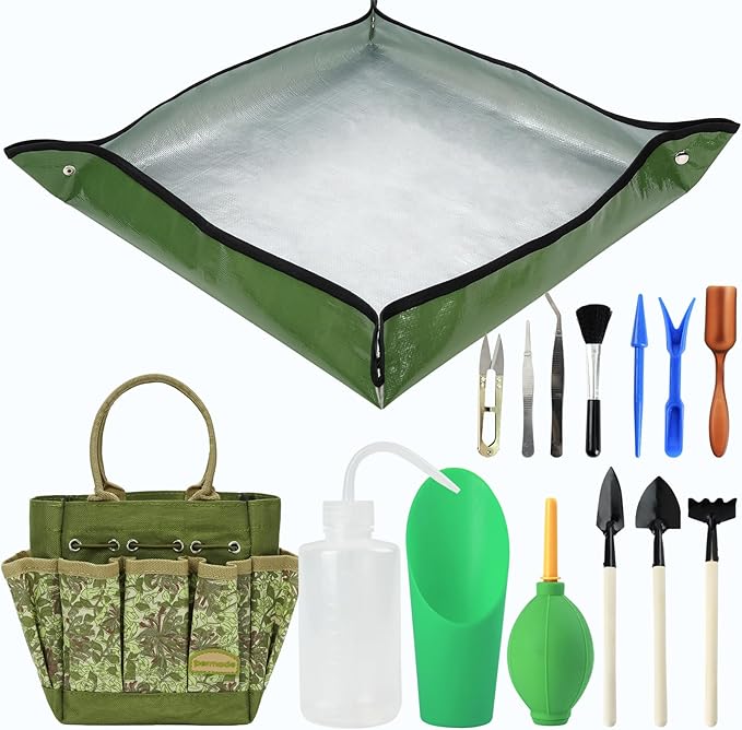 Succulent Tools Kit with Organizer Bag- 13Pcs Indoor Gardening Tools |Mini Succulent Hand Tools with Tote, Succulent Transplanting Supplies, Present for Gardeners Plant Care (Honeysuck)