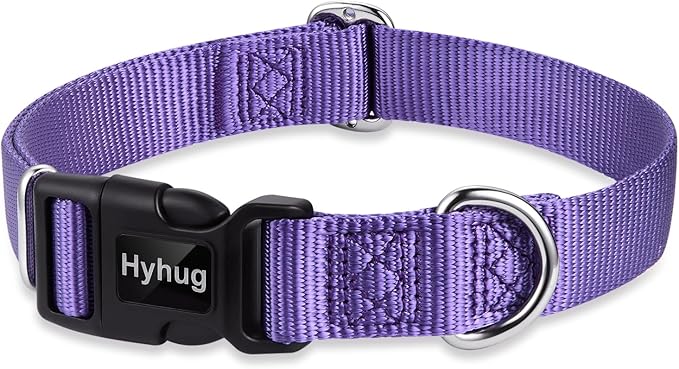 Hyhug Pets Solid Color Classic Regular Heavy Duty Basic Collar for Large Dogs, Unique Design Adjustment Triglide Slide (Buckle) Can Attached Name Tag Accessories. (Large, Ultra Violet)