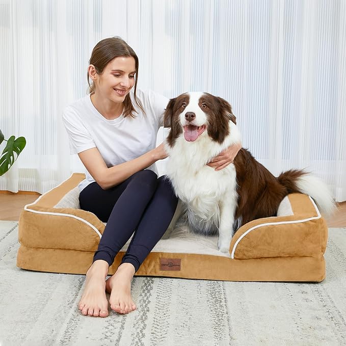 Comfort Expression Jumbo Dog Beds Orthopedic Foam, Waterproof Dog Beds for Jumbo Breed Dogs, PV Washable Dogs Sofa Couch with Removable Cover & Non-Slip Bottom(Khaki)