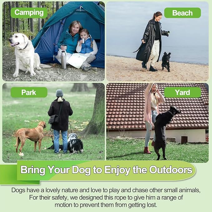 10FT Heavy Duty Dog Tie Out Cable for Large Dogs up to 125lbs, Durable Runner Tether Line (Green)