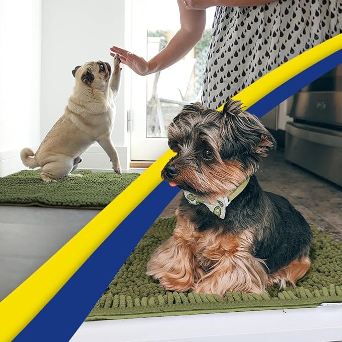 Muddy Mat® Original Dog Door Mat for Muddy Paws, Super Absorbent Microfiber, Non-Slip Washable Pet Rug, Quick Dry Chenille Entryway Carpet, Machine Washable Indoor Outdoor mat, Army Green 19"x30"