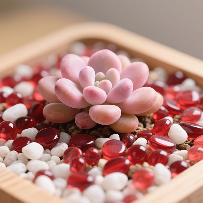 2.16LB Glass Beads Vase Filler Aquarium Gravel Decor Flat Glass Marbles Gems Pebbles Fish Tank Rocks Home Decorative Art Craft - Red