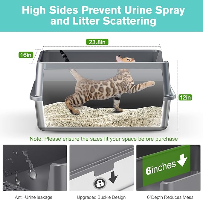 2PACK Stainless Steel Cat Litter Box with High Sides Lid, Extra Large XL Litter Box for Big Cats, Metal Kitty Litter Boxes with Anti-Leakage Enclosure,Non-Stick,Odorless,Scoop Included