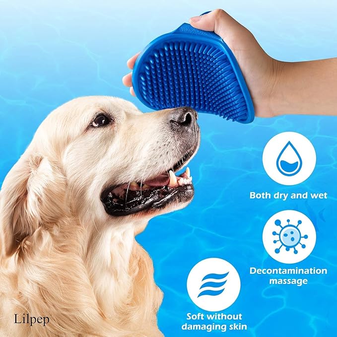 Dog Grooming Brush, Lilpep Pet Shampoo Bath Brush Soothing Massage Rubber Comb with Adjustable Ring Handle for Long Short Haired Dogs and Cats (Green, pack of 1)