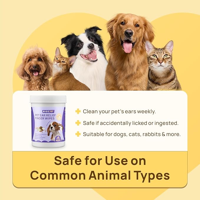HICC PET Dog Ear Finger Wipes, Ear Cleaner Wipes for Dogs & Cats, Dog Ear Infection Treatment to Relief Itching & Inflammation, Remove Wax, Dirt & Stop Smelly, Non-Irritating, 50ct(Unscented)
