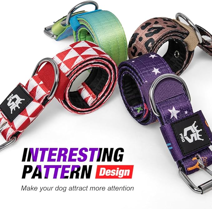 TSPRO Tactical Dog Collar 1.5 Inch Wide Thick Dog Collars with Heavy Duty Metal Buckle, Durable, Strong, Adjustable for Medium to Large Dogs (Geometric L)