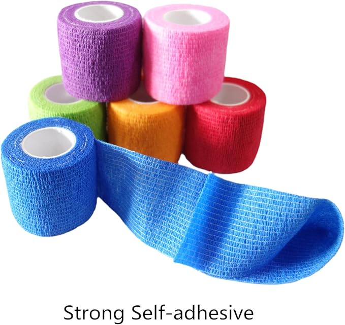 6 Pack 2" x 5 Yards Self Adhesive Bandage Wrap Breathable Cohesive Vet Wrap for Pets, Elastic Self-Adherent Tape for Sports, Wrist, Ankle (Mixed Colors)